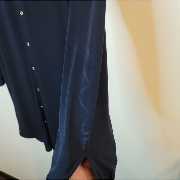Calvin Klein Navy Blue Gold Button Roll Tab Long Sleeve Shirt Dress Size 4 - Picture 5 of 12